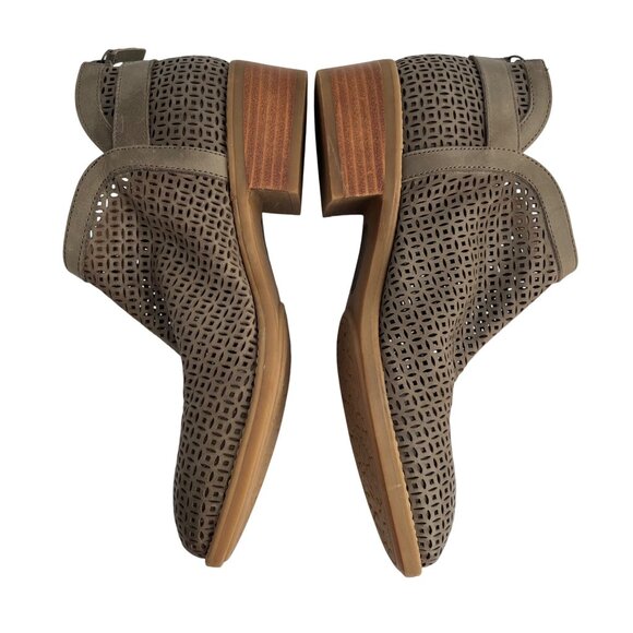 SIZE 8 EUC Comfortiva Cantara Laser Cut Green Taupe Leather Boots Booties - Picture 10 of 11